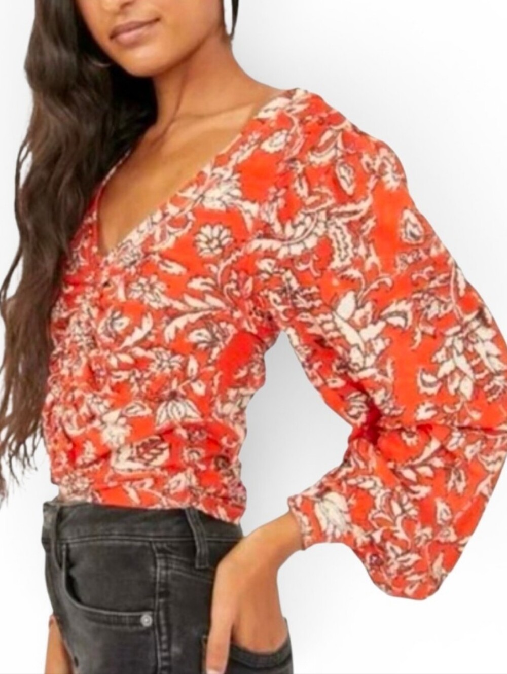 FREE PEOPLE Say The Word Ruched Front Blouse - XS
